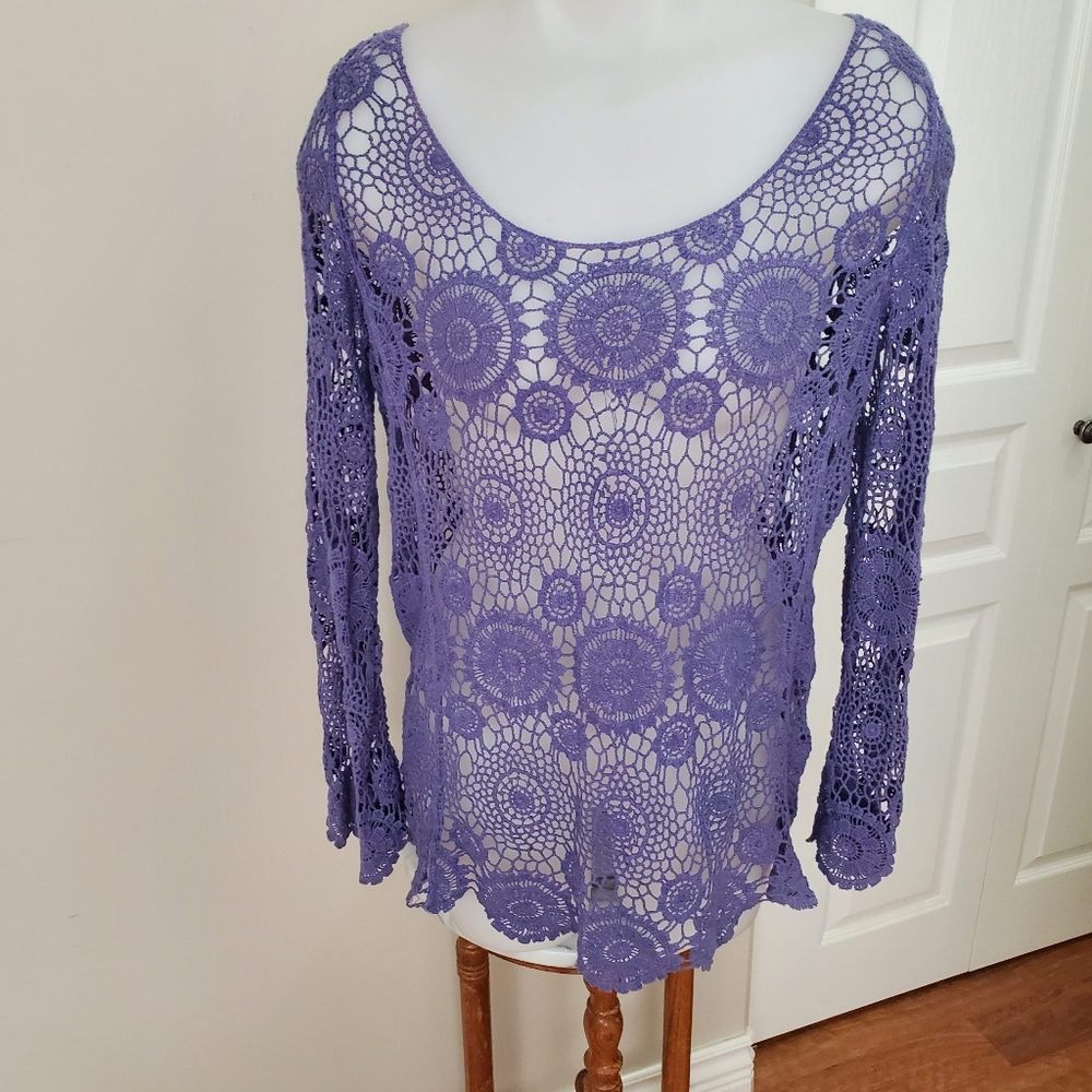 Venice Blue: Purple Crochet Women's Top ML  37-38